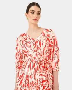Forcast Vienna V-neck Tie Dress Animal Red Sale