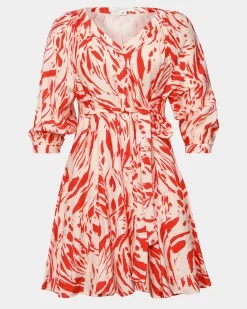 Forcast Vienna V-neck Tie Dress Animal Red Sale