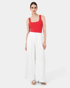Forcast Vivi Rib Knit Tank Top Red New