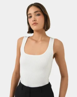 Forcast Vivi Rib Knit Tank Top Ivory Clearance