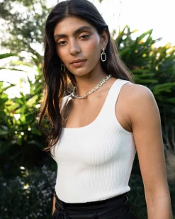 Forcast Vivi Rib Knit Tank Top Ivory Clearance