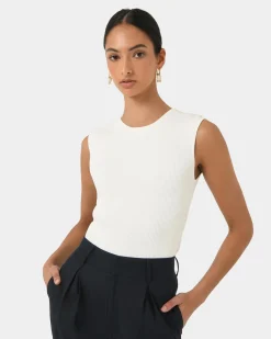 Forcast Viviana Sleeveless Knit Top Ivory Clearance