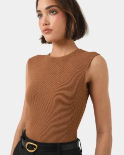 Forcast Viviana Sleeveless Knit Top Camel Outlet