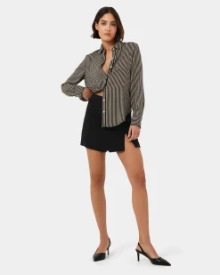 Forcast Wanda Stripe Satin Shirt Beige & Black