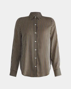 Forcast Wanda Stripe Satin Shirt Beige & Black