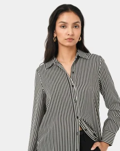 Forcast Wanda Stripe Satin Shirt Ivory & Black Best