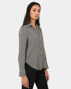 Forcast Wanda Stripe Satin Shirt Ivory & Black Best