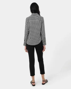 Forcast Wanda Stripe Satin Shirt Ivory & Black Best