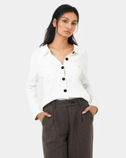 Forcast Willow Collar Cardigan Ivory