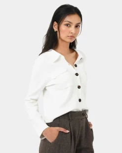 Forcast Willow Collar Cardigan Ivory