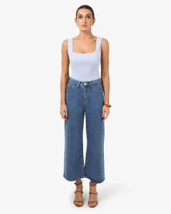 Forcast Windsor Cropped Wide Leg Jeans Mid Wash Blue
