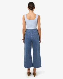 Forcast Windsor Cropped Wide Leg Jeans Mid Wash Blue