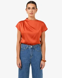 Forcast Zafina Pleated Draped Top Burnt Orange