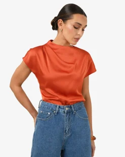Forcast Zafina Pleated Draped Top Burnt Orange