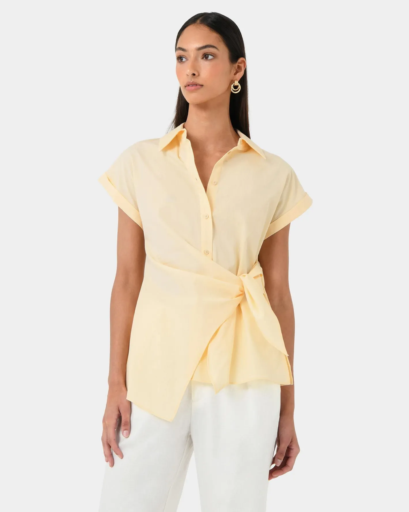 Forcast Zalia Tie Button Shirt Butter Online