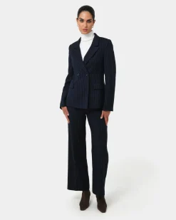 Forcast Zara Double Breasted Blazer Navy Pinstripe New