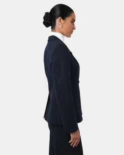 Forcast Zara Double Breasted Blazer Navy Pinstripe New