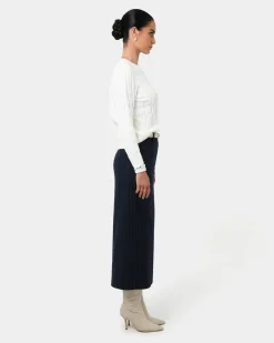 Forcast Zara Tailored Midi Skirt Navy Pinstripe Clearance