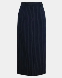 Forcast Zara Tailored Midi Skirt Navy Pinstripe Clearance